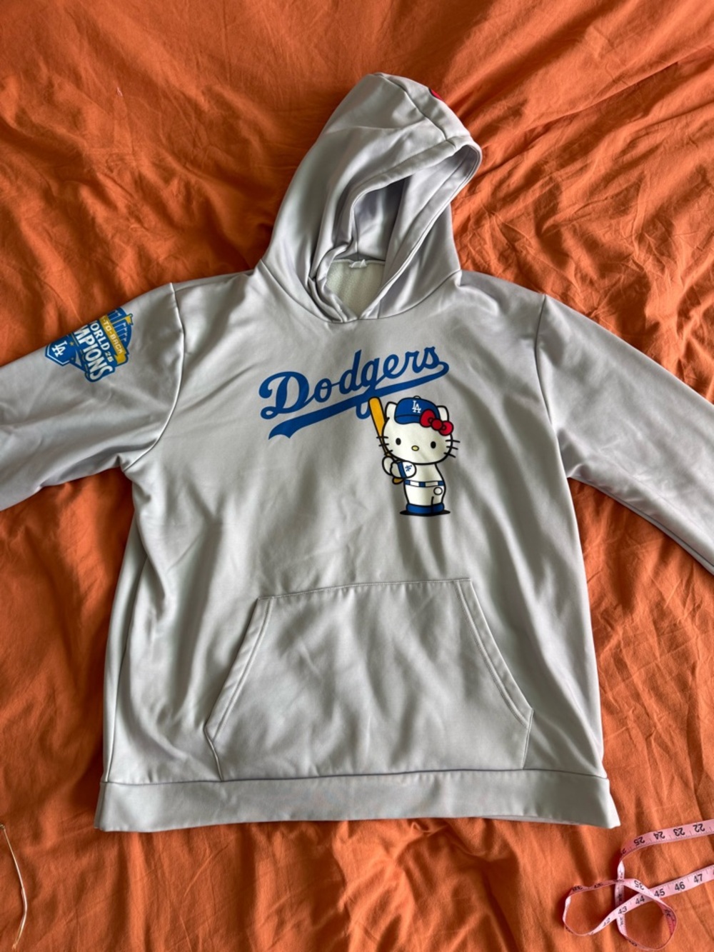 Sanrio Hello Kitty x Dodgers Light Gray Hoodie with Blue and Red Accents